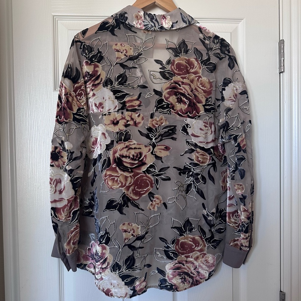 Aratta Silent Journey Floral Semi Sheer Burnout Top Sz M Feminine Fairy - Picture 6 of 11